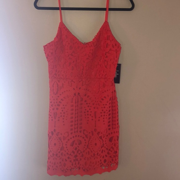 Lulus Red Orange Lace Mini Dress M :) - Picture 4 of 4